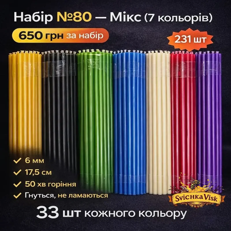 Комплект еластичних свічок №80: 7 кольорів воску